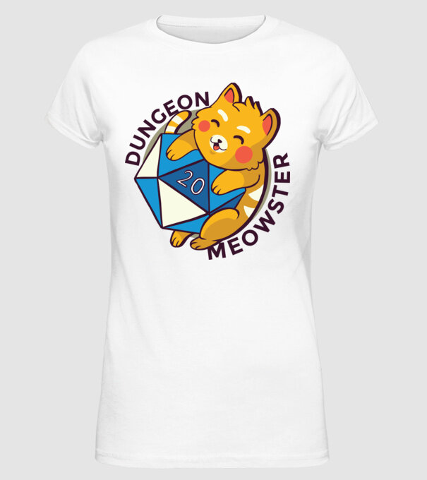 Dungeon Meowster joc de rol RPG tricou cu pisică model alb pe tricou