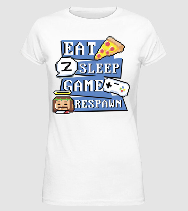 Eat, Sleep, Game respawn model alb pe tricou