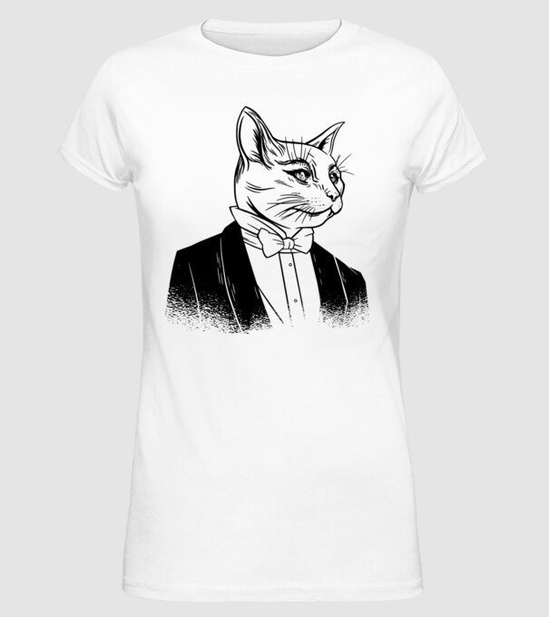 Pisică Elegantă model alb pe tricou
