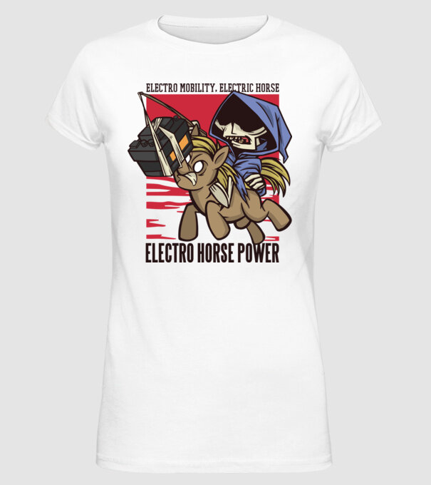 Cai putere electric model alb pe tricou