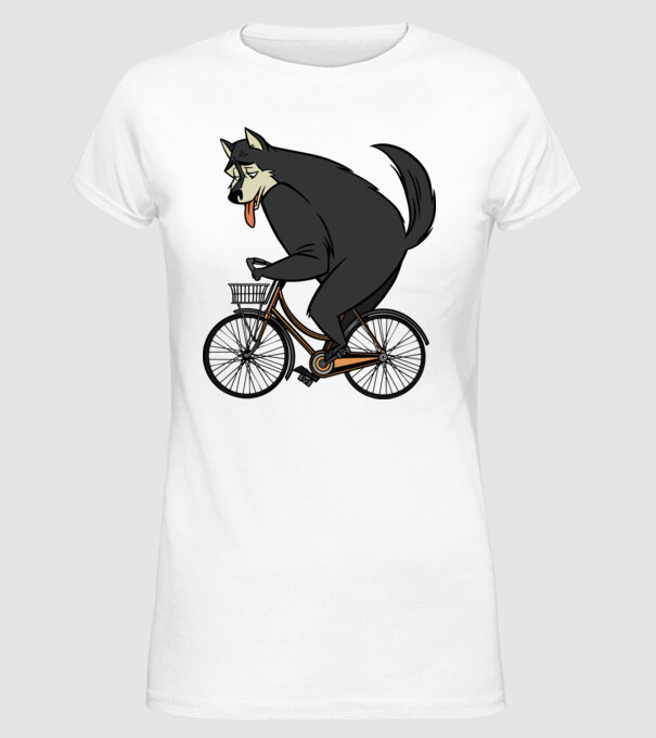 Lup pe bicicletă model alb pe tricou