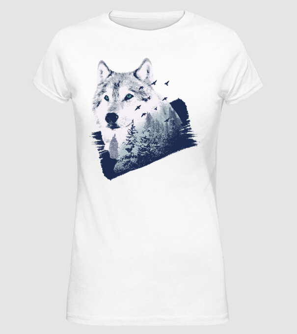 Tricou design Pădure Lup model alb pe tricou