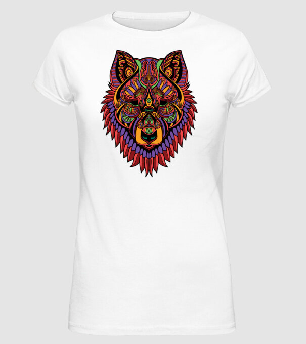 Cap de lup model alb pe tricou