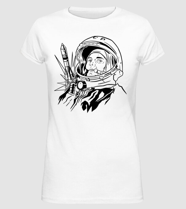 Astronautul Gagarin model alb pe tricou