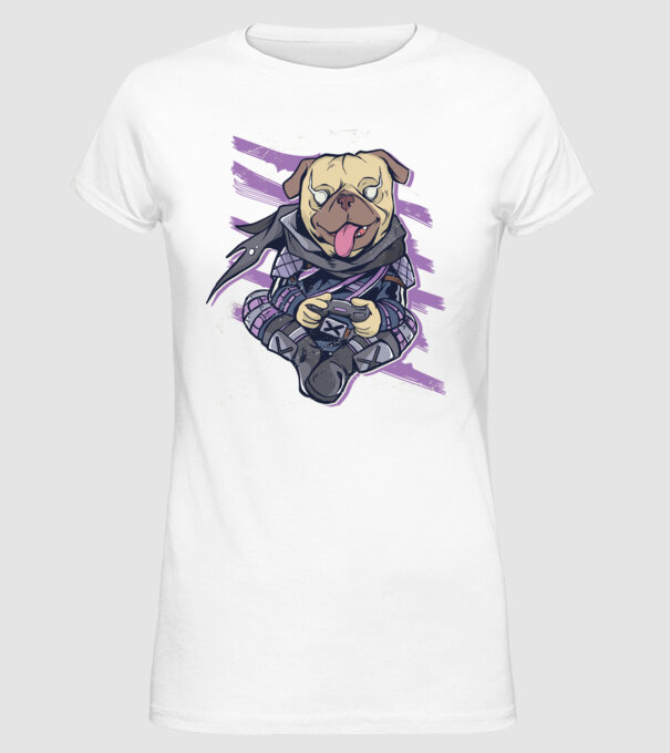 Mops Gamer tricou amuzant cu câine model alb pe tricou