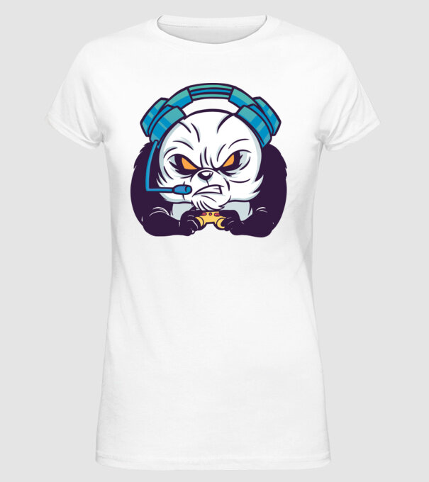 Gamer Panda model alb pe tricou