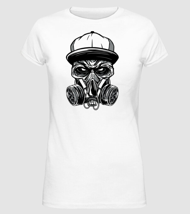 Mască de gaz Craniu model alb pe tricou