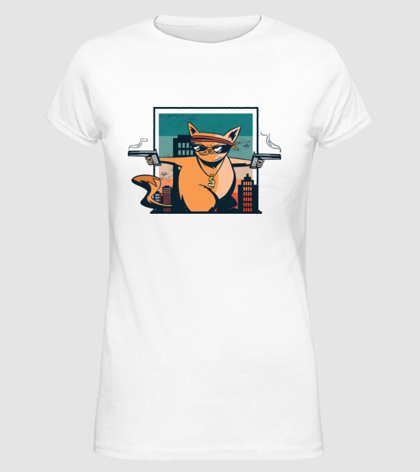 Pisică Gangster model alb pe tricou