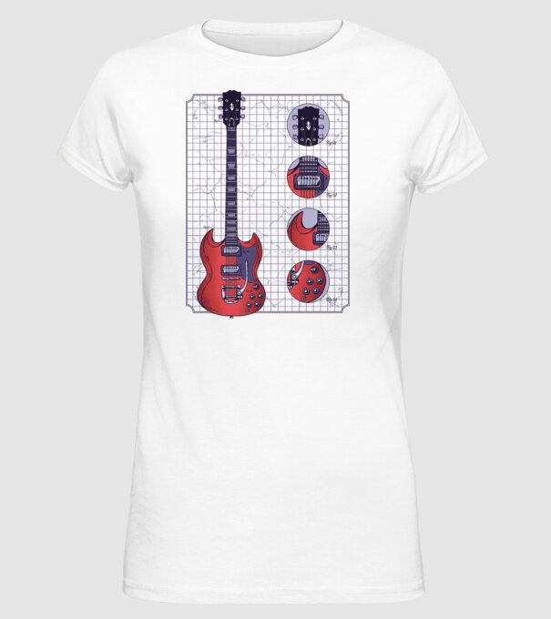 Gibson Chitară desen model alb pe tricou