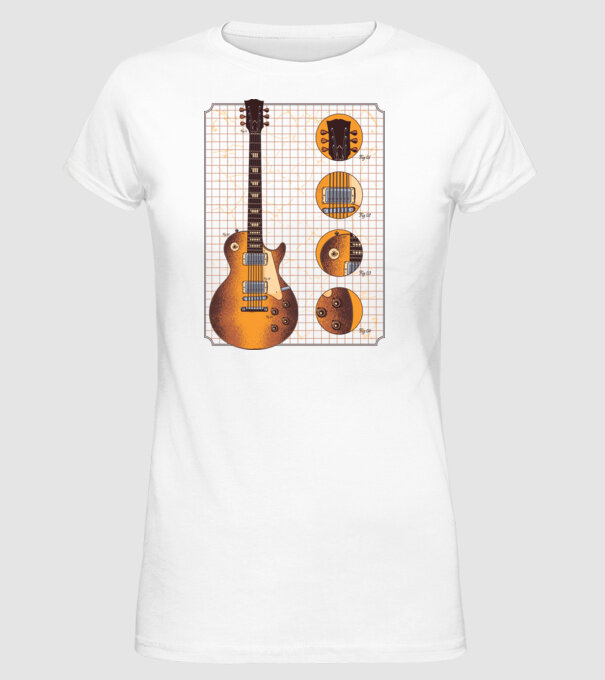 Gibson Chitară desen gold model alb pe tricou