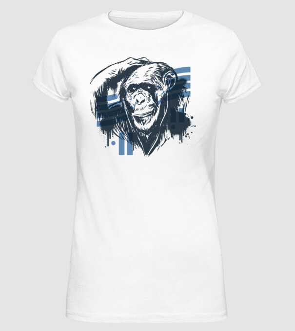 Maimuța gânditoare model alb pe tricou