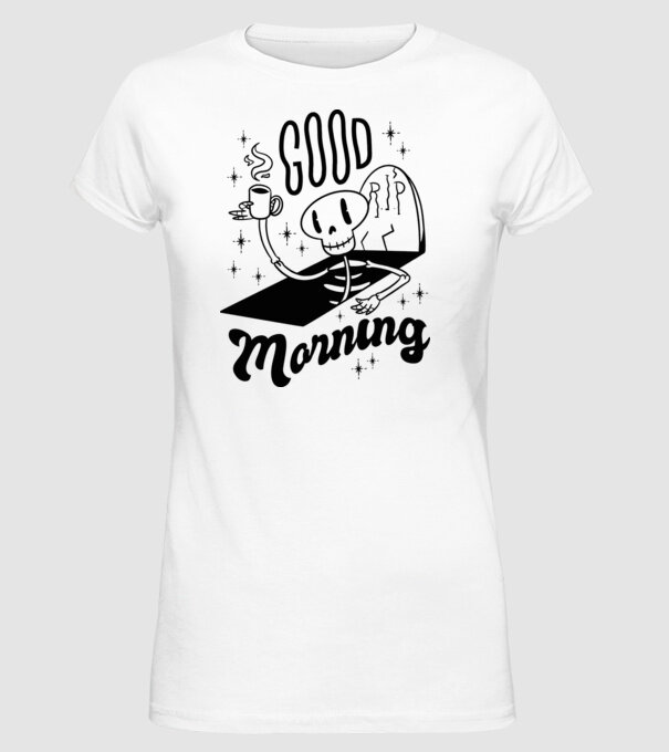 Good Morning Coffee model alb pe tricou