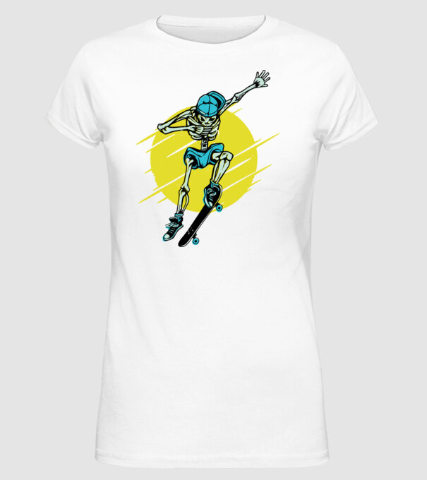 Schelet Skateboarder model alb pe tricou