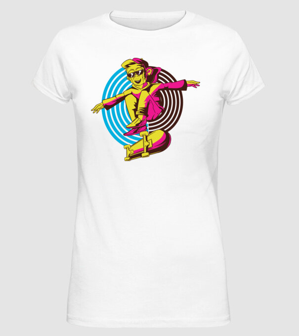 Maimuță Skateboarder model alb pe tricou