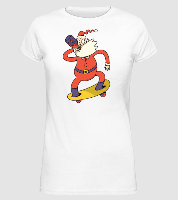 Moș Crăciun Skateboarder model alb pe tricou