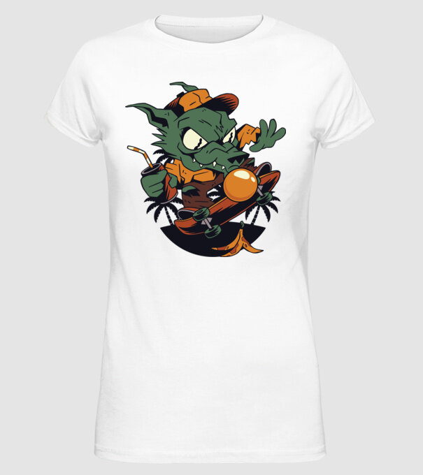 Vârcolac Skateboarder model alb pe tricou