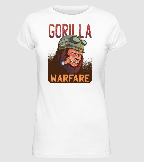 Gorilla Warfare model alb pe tricou