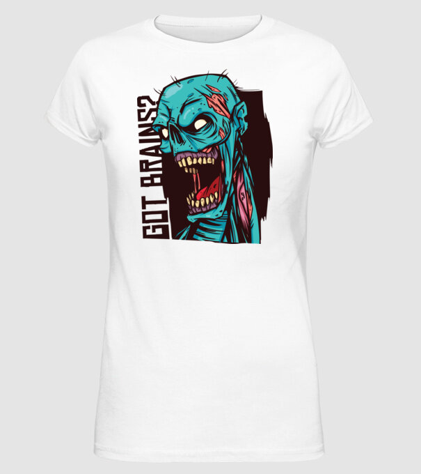 Got Brains? Cap Zombie model alb pe tricou
