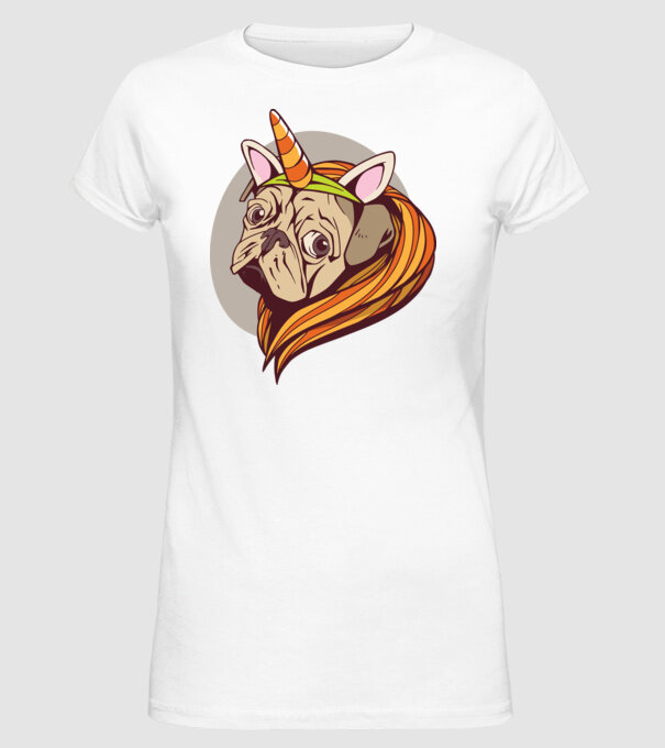 Halloween Mops în costum de Unicorn model alb pe tricou