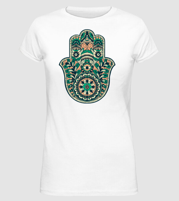 Mână Hamza - Mâna lui Dumnezeu Mandala model alb pe tricou