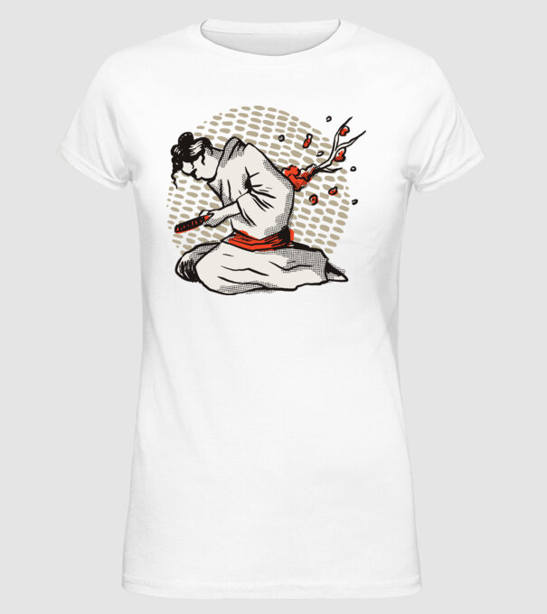 Samurai Harakiri model alb pe tricou