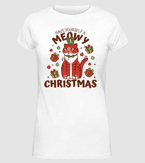 Have yourself a Meowy Christmas - Cicás Karácsony model alb pe tricou