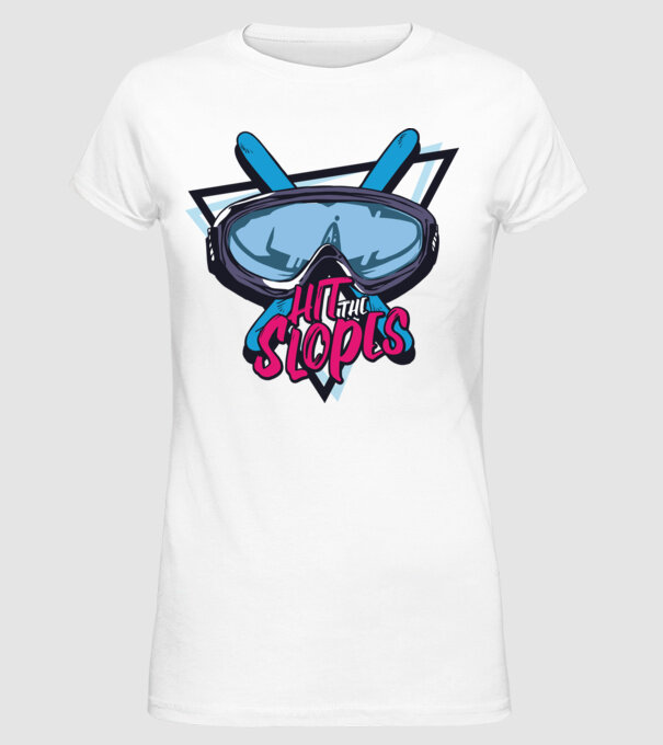 Hit the Slopes - tricou schi model alb pe tricou