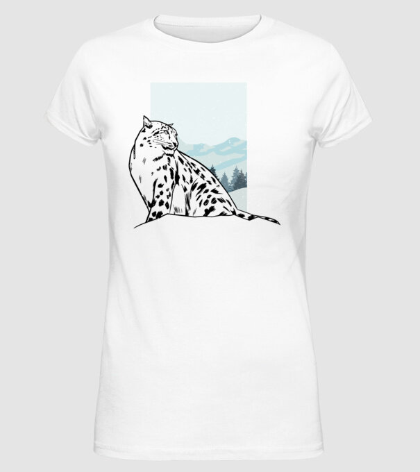 Leopard de zăpadă pisică mare model alb pe tricou