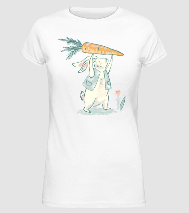 Iepuraș de Paște cu morcov model alb pe tricou