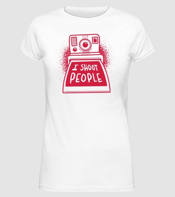 I shoot people - Fotograf model alb pe tricou