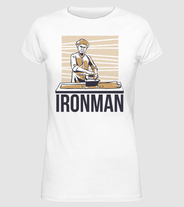 Ironman Om care calcă (montează metal) model alb pe tricou
