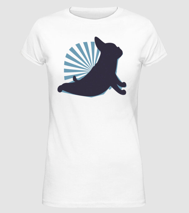 Mops Yoga model alb pe tricou