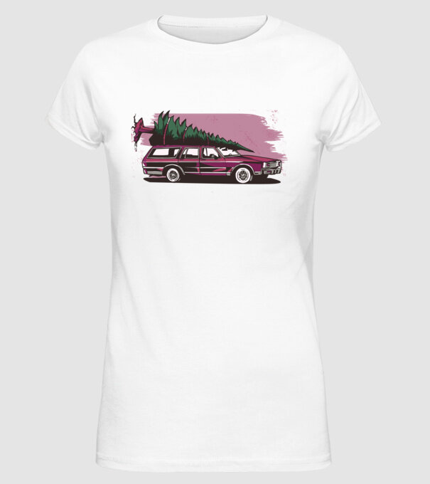 Pom de Crăciun cu mașină Retro tricou model alb pe tricou