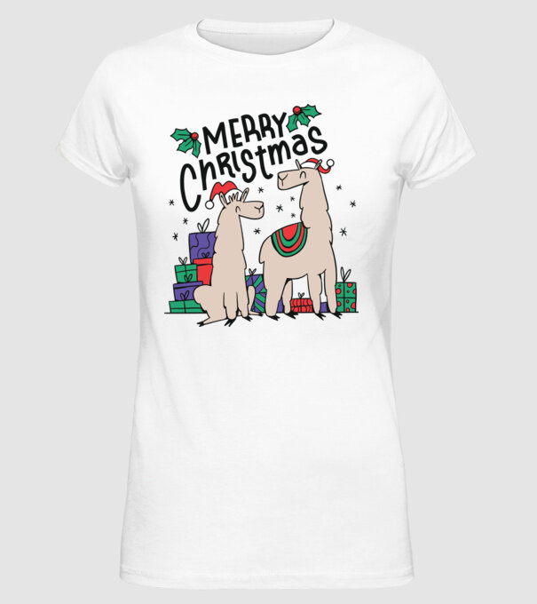 Alpaca de Crăciun model alb pe tricou