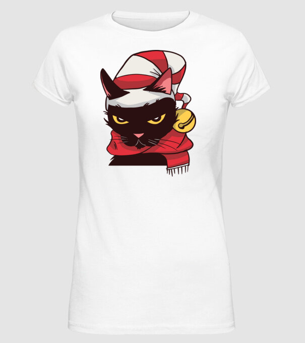 Pisică de Crăciun model alb pe tricou