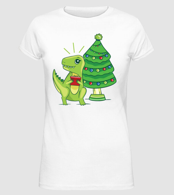 T-rex de Crăciun model alb pe tricou