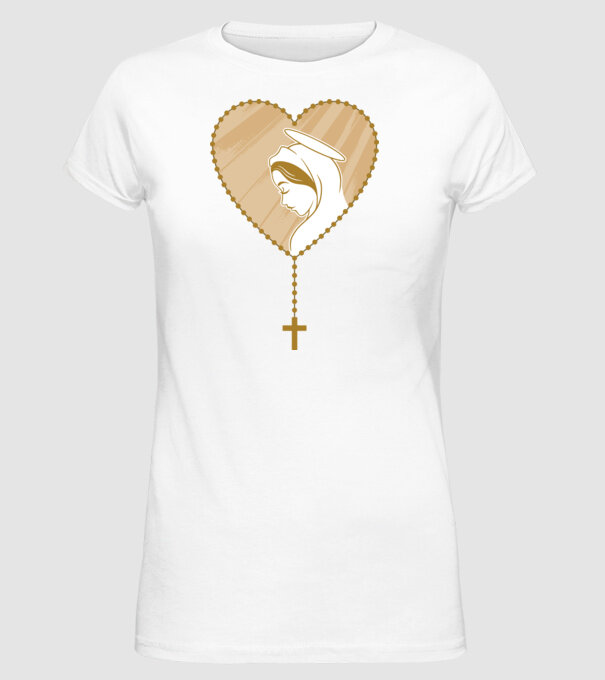 Cruce rozariu catolic model alb pe tricou