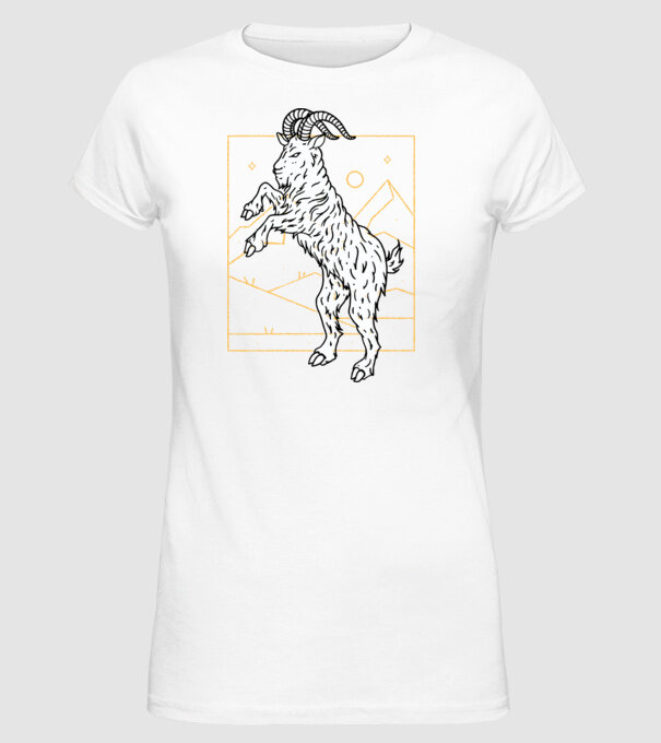 Capră model alb pe tricou