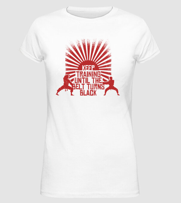 Keep Training until the Belt turns black model alb pe tricou
