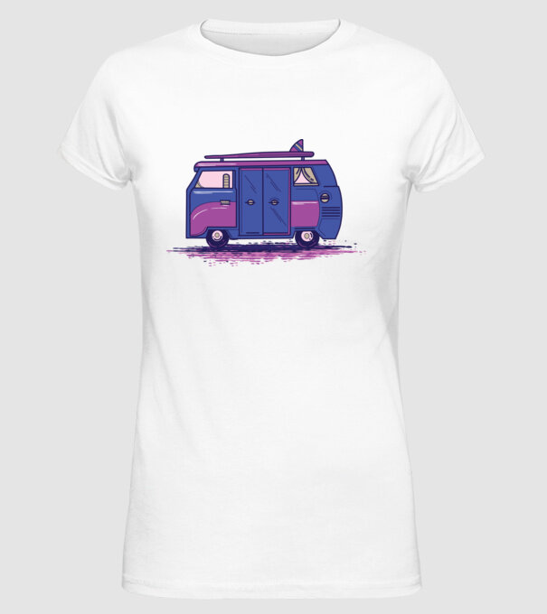 Mașină de camping model alb pe tricou