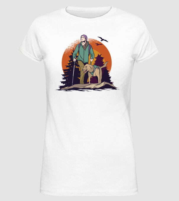Excursie cu câine model alb pe tricou