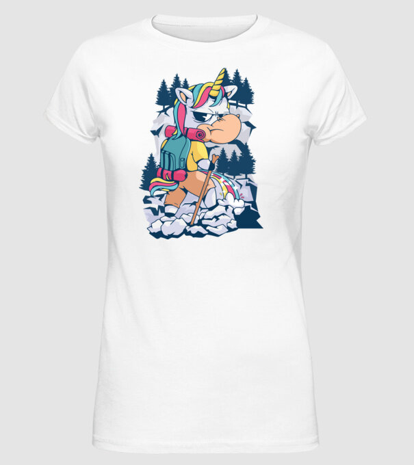 Unicorn excursionist pipi model alb pe tricou