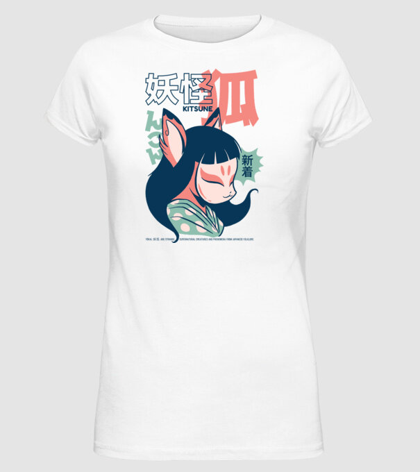 Kitsune Yokai Anime model alb pe tricou