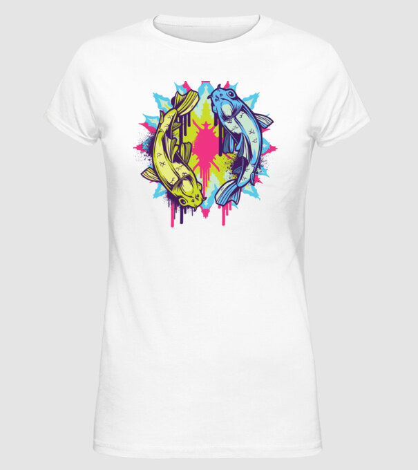 Crap Koi Colorat model alb pe tricou