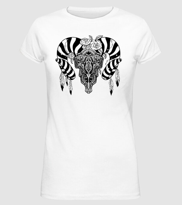 Craniu Tribal model alb pe tricou