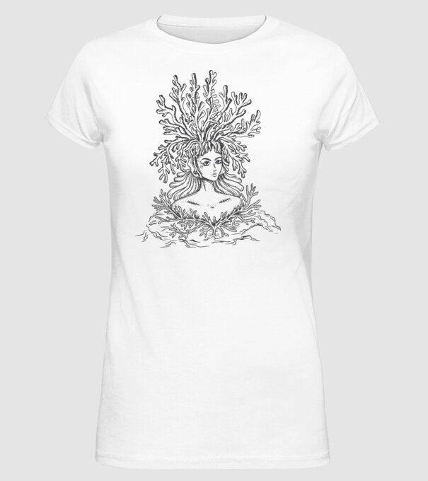 Cap de femeie Coral model alb pe tricou