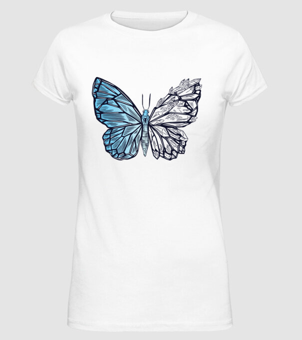 Fluture cristal model alb pe tricou