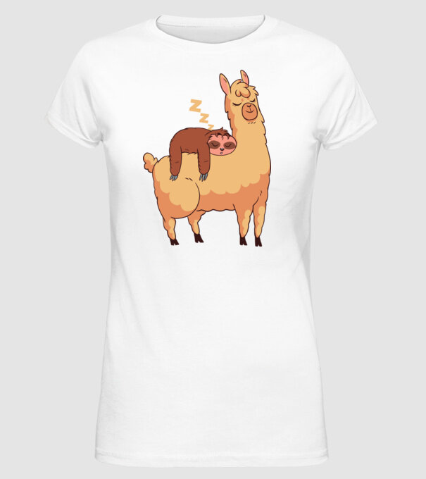 Leneș dormind pe Llama model alb pe tricou