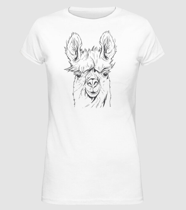 Cap de Lama model alb pe tricou