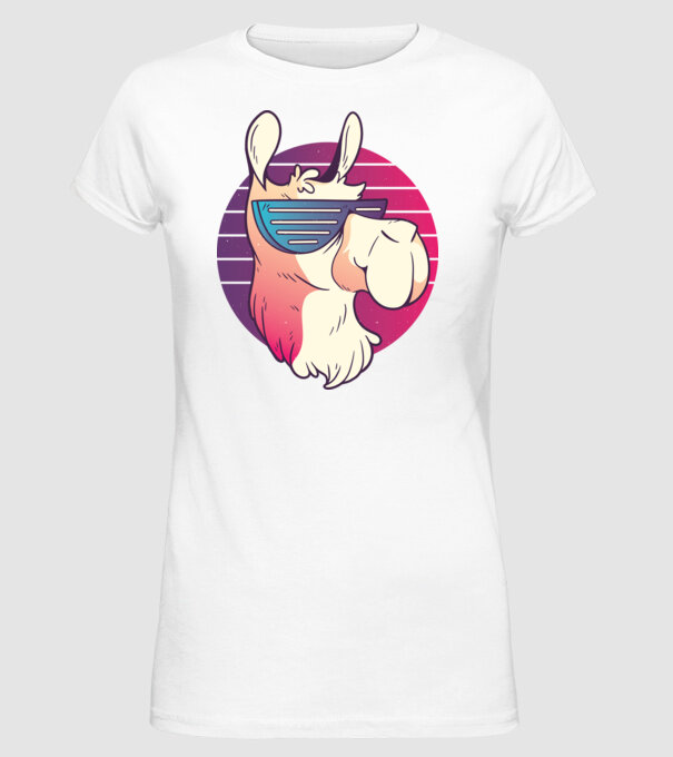 Llama ochelari de soare retro tricou model alb pe tricou